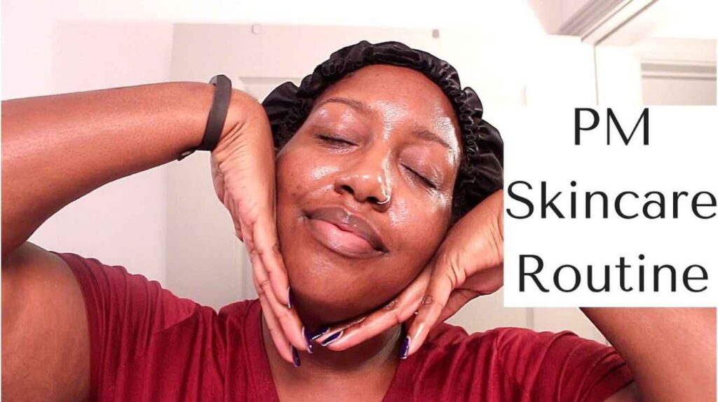 A relaxing evening skincare routine with cleansers, moisturizers, and treatments for overnight rejuvenation.