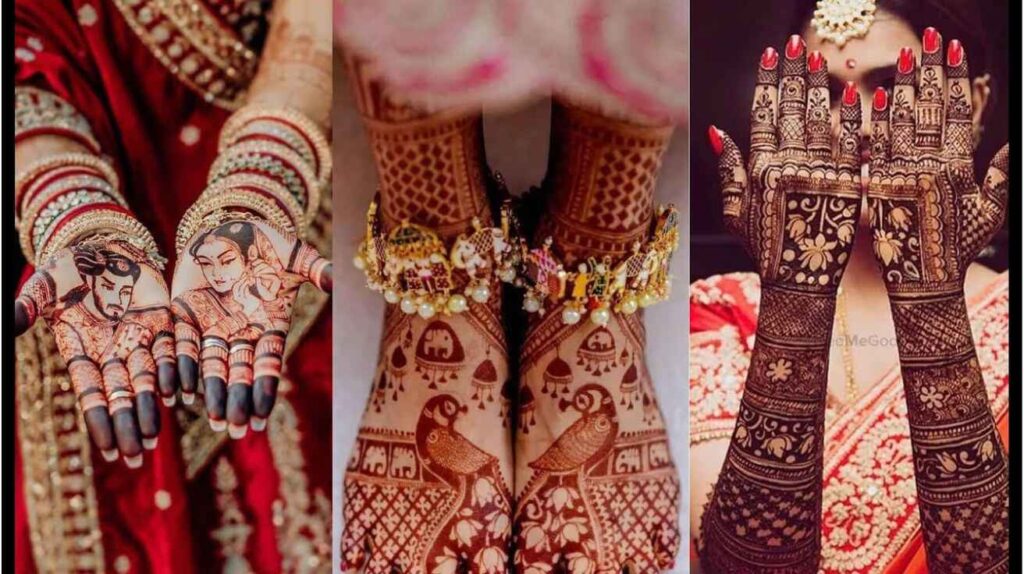 Beautiful bride's hands adorned with detailed bridal henna, showcasing intricate patterns.