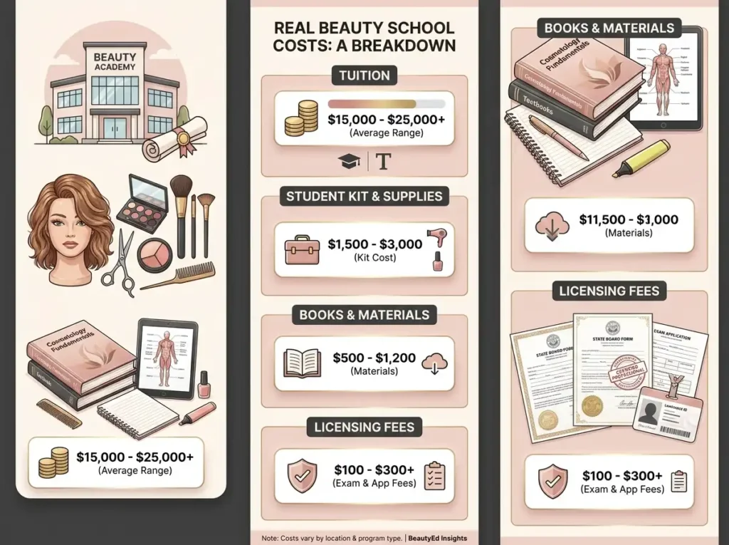 beauty school expenses and tuition breakdown infographic