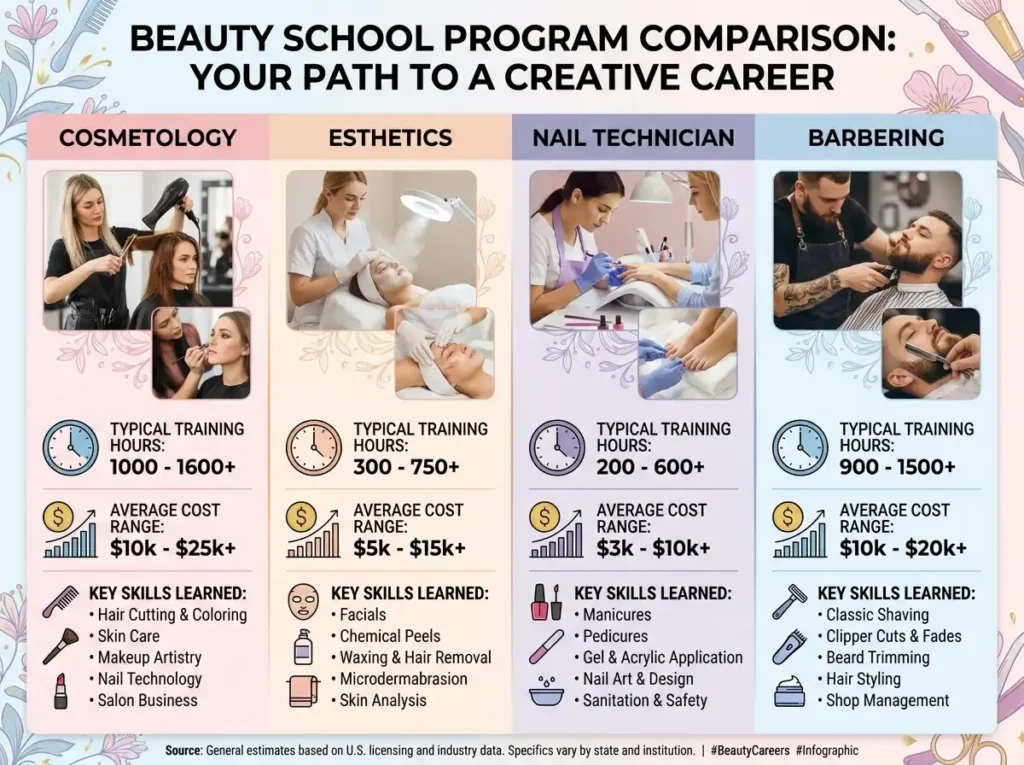 beauty school program comparison infographic