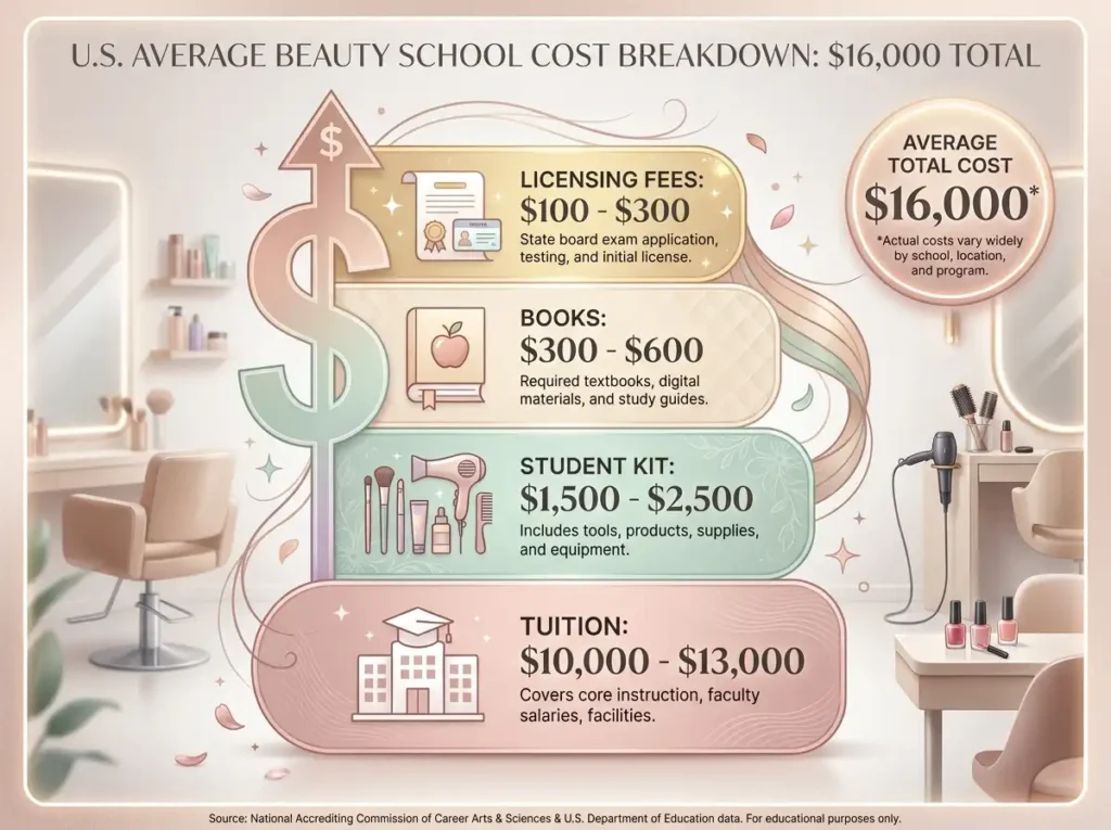 beauty school total cost infographic breakdown
