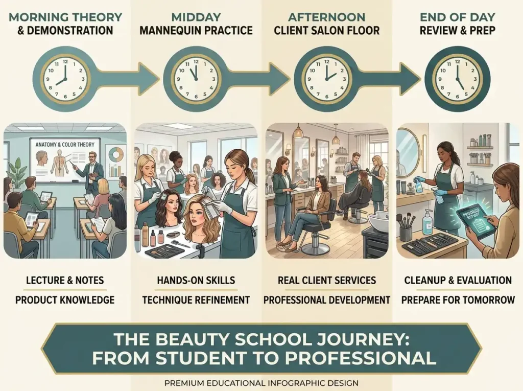 daily life of beauty school student infographic